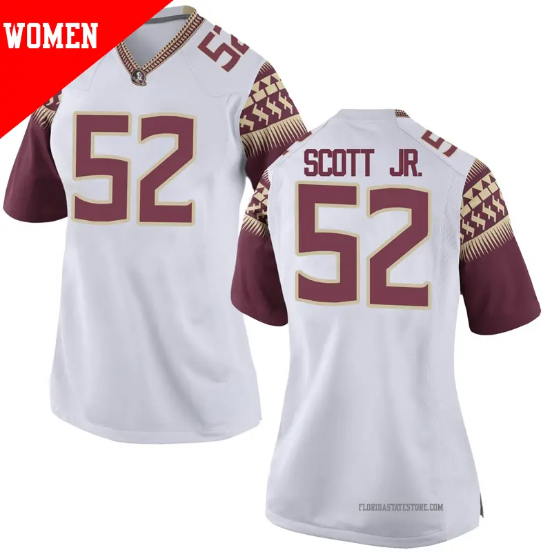 Women's #52 Robert Scott Jr. Florida State Seminoles Game White Football College Jersey Women's #52 Robert Scott Jr. Florida State Seminoles Game White Football College Jersey